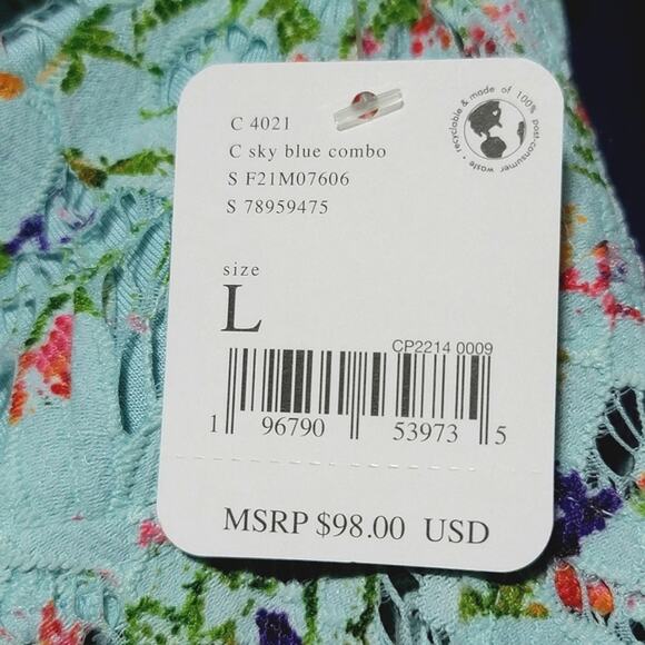 FP Intimately Free People Adella Mini Slip Dress Sz Large Blue Floral Ruffle - Picture 12 of 16